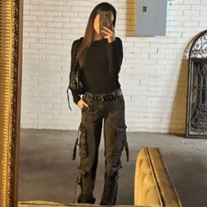 Spoon Jeans Black Acid Wash Cargo Pants Small Y2K Grunge